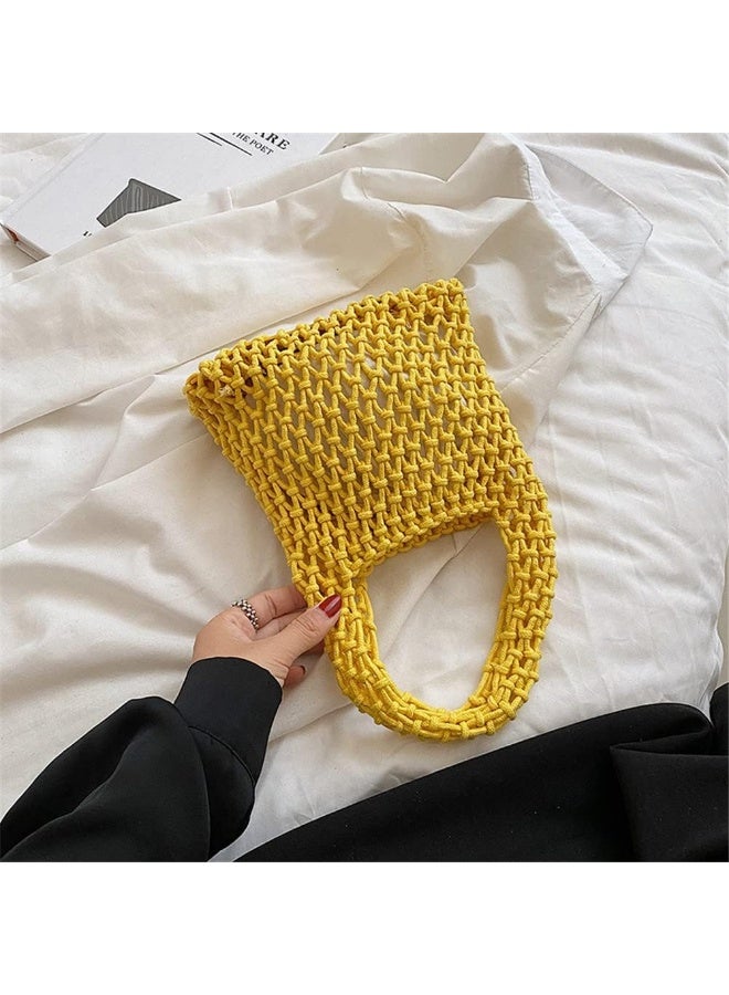 Woven Tote Bag, Handmade Cotton Rope Hollow Woven Bag, Beach Handbag - Image 5